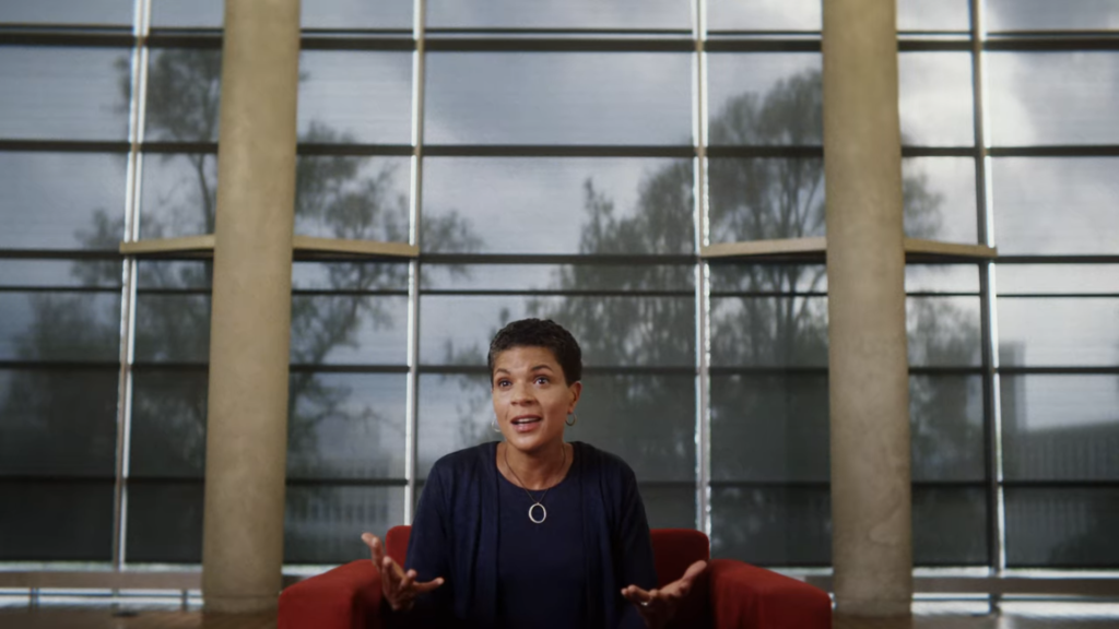 Writer and activist Michelle Alexander sits for an interview